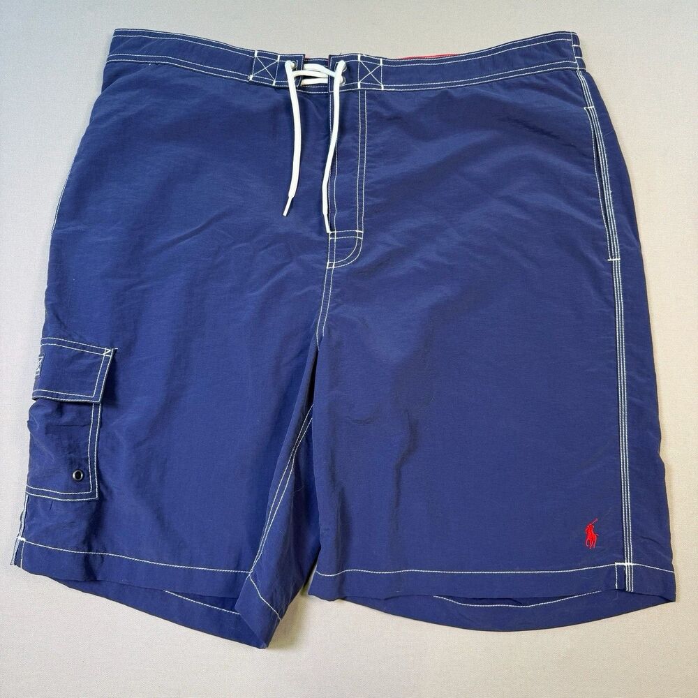 Polo Ralph Lauren Board Shorts Mens XXL Navy Red Pony Lined Cargo Swim Trunks